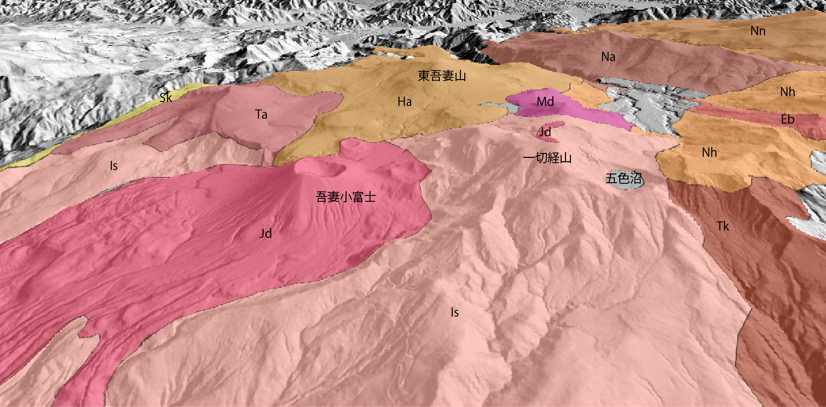 吾妻山の3D地質図
