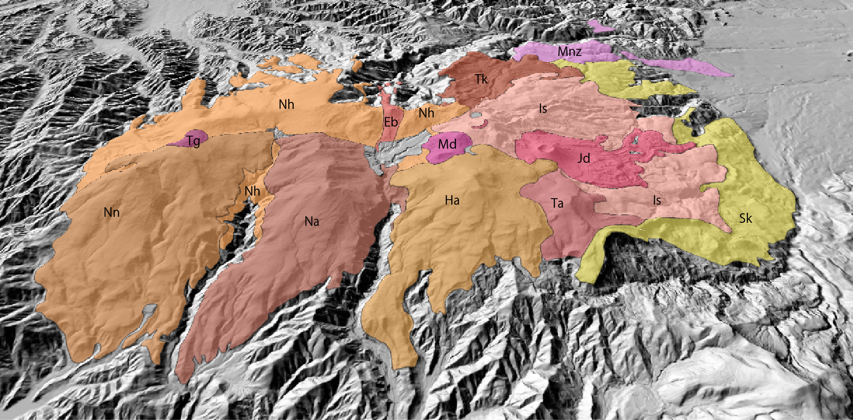 吾妻山の3D地質図