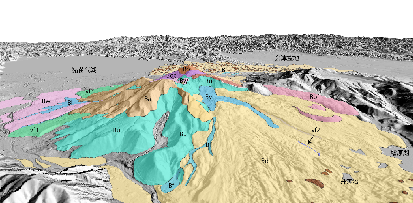 磐梯山の3D地質図