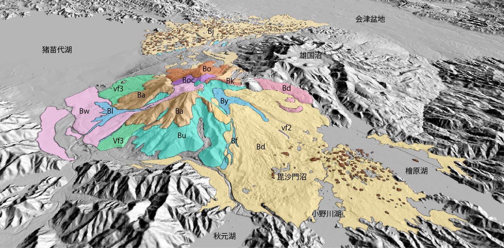 磐梯山の3D地質図