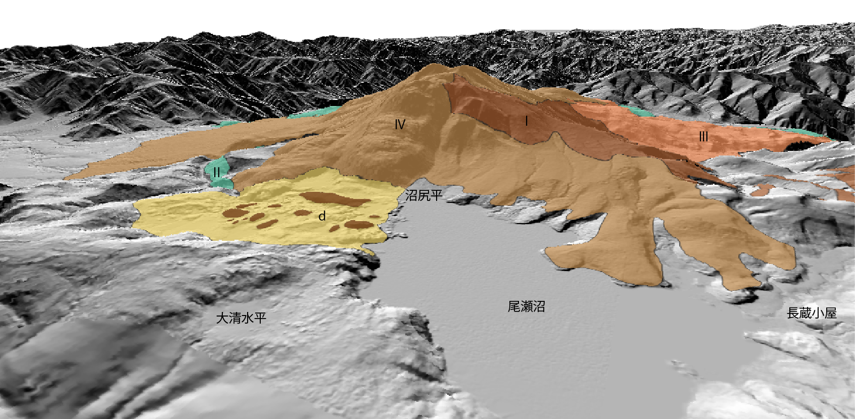 燧ヶ岳の3D地質図
