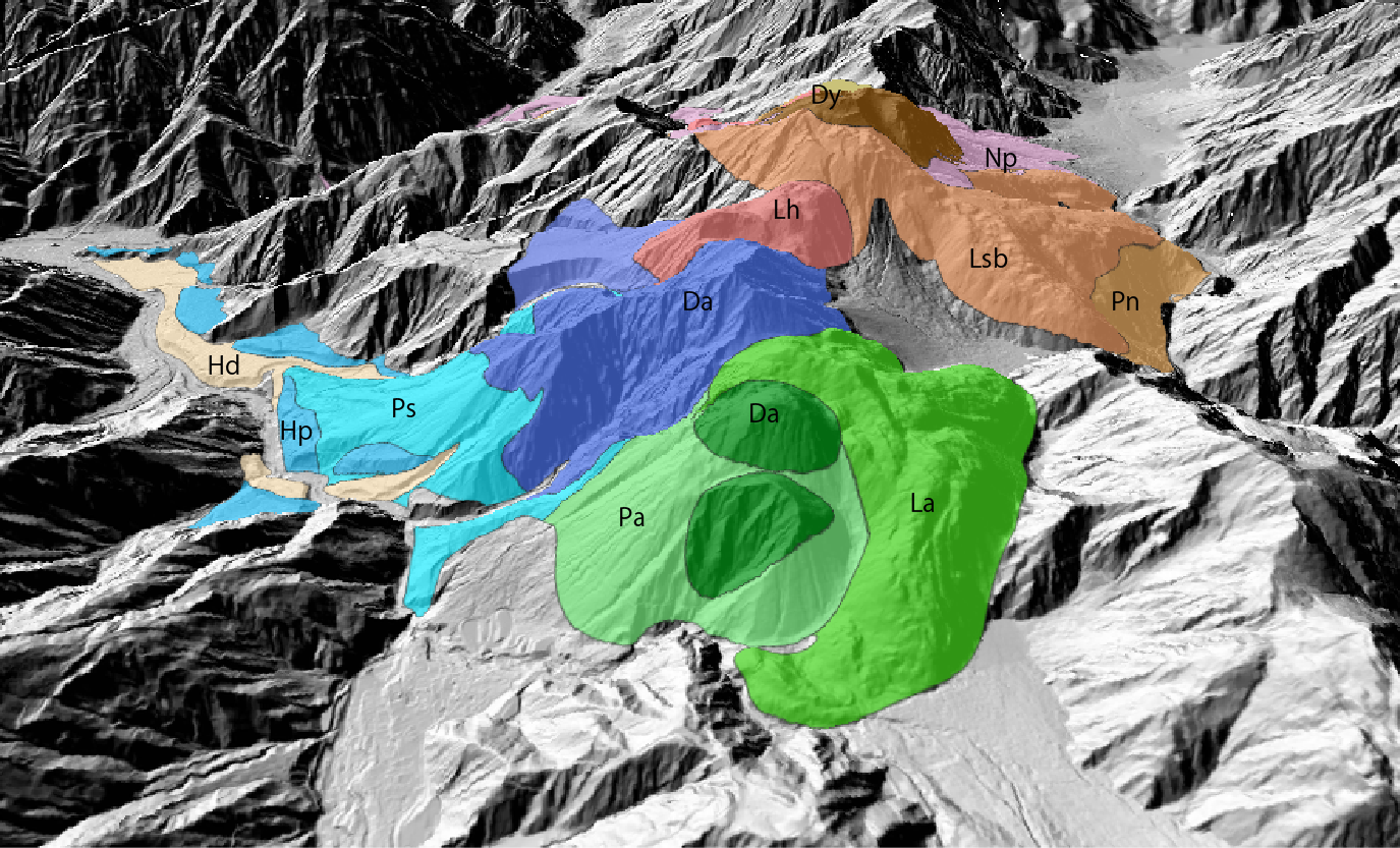 アカンダナ山の3D地質図