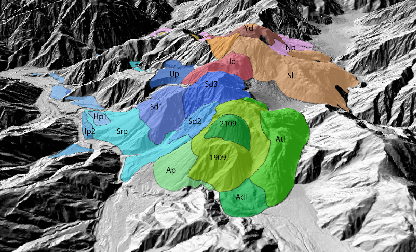 アカンダナ山の3D地質図
